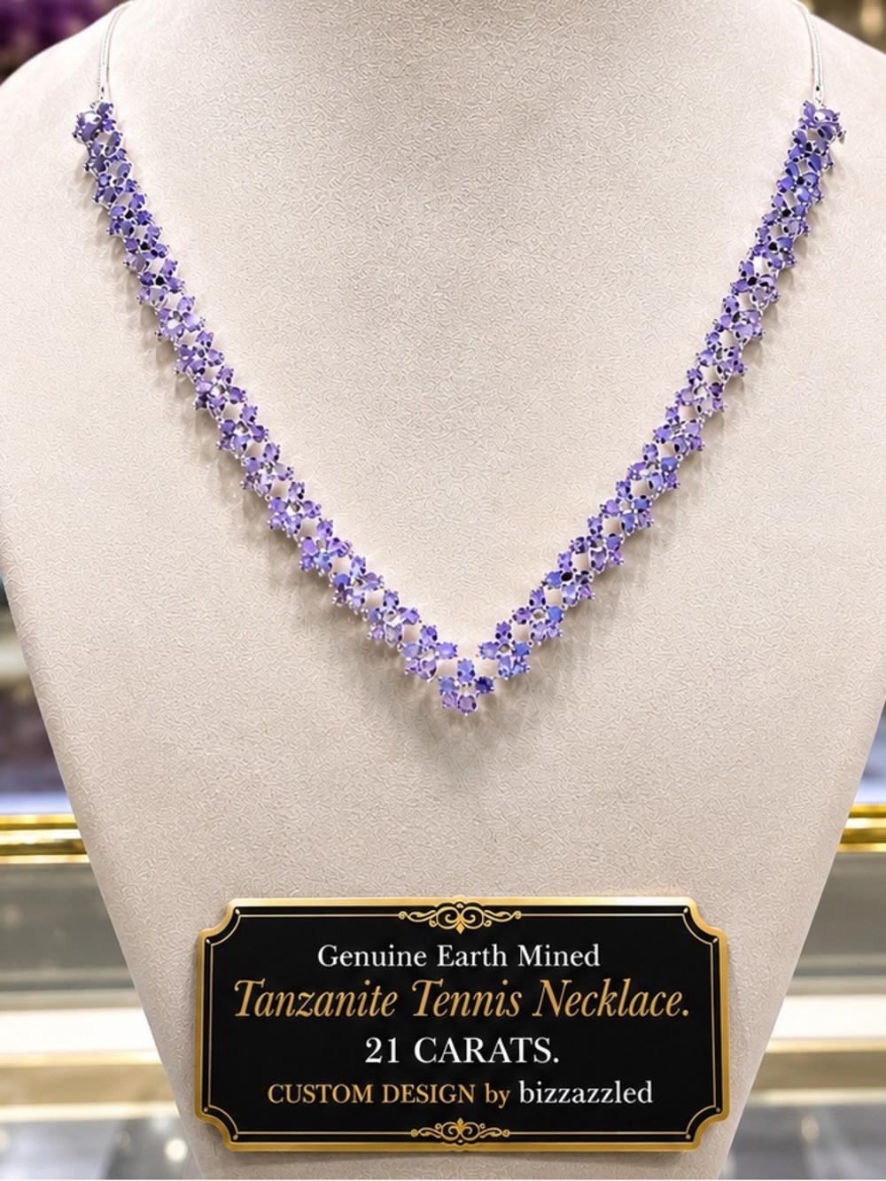 21.12ct Tanzanite Tennis Necklace in Sterling Silver 925